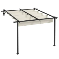 Outsunny Gartenpavillon 3 x 3m, einziehbares Dach, Wandmontage, Metallrahmen, Cremeweiß(m-1)