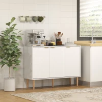 HOMCOM Aparador de Salón con Estante Ajustable Aparador de 3 Puertas Acanaladas 107x35x80 cm Blanco(m-10)