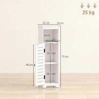 HOMCOM Móvel para casa de banho, armário de casa de banho 4 níveis  porta persiana, prateleira aberta, 22x20x75cm, branco(m-3)