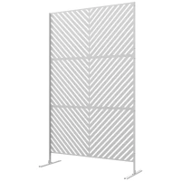 Outsunny Separador de Ambientes Exterior con 3 Piezas Patrón de Triángulo Invertido con Marco de Acero 122x45x198 cm Blanco(m-11)