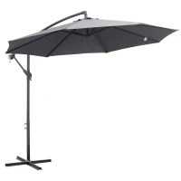 Outsunny Parasol déporté octogonal rabattable diamètre 3 m parasol de jardin avec pied en croix Ø295 x 255H cm gris(m-10)