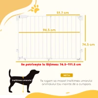 PawHut Poartă Animale 74,5-111,5 cm, Închidere Automată, Operabilă cu Mână, Montaj pe Perete, Alb(m-3)