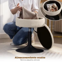 HOMCOM Taburete de Bar con Almacenaje Altura Ajustable Taburete de Cocina Redondo Giratorio Tapizado en Chenilla Beige(m-5)