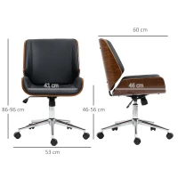 Vinsetto Scaun de Birou Vintage Tapițat, din Piele Ecologică, Lemn și Oțel, 53x60x86-96 cm, Negru și Maro Închis(m-3)