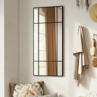 HOMCOM Espelho de parede estilo vitrine retangular estilo janela, horizontal ou vertical com 4 ganchos, em metal preto - 110x50 cm(m-6)
