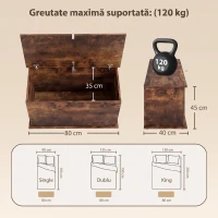 HOMCOM Ladă de Depozitare, Bancă pentru Pantofi cu Capac de Siguranță, pentru Capătul Patului, Maro Rustic(m-3)