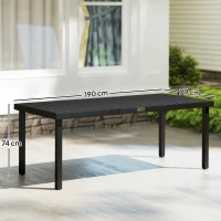 Outsunny Aluminium Outdoor Garden Dining Table for 8 People, Faux Wood Top, for Garden, Patio, 190 x 90 x 74cm, Black(m-3)