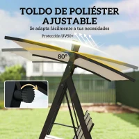 Outsunny Columpio de Jardín de 3 Plazas con Techo Ajustable UPF50+ Asiento Transpirable Carga 360 kg 188x130x183 cm Crema(m-6)