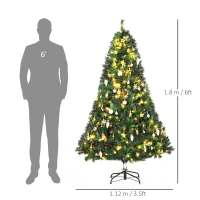 HOMCOM 1.8m 6ft Pre-Lit Artificial Christmas Tree 200 LED Xmas Tree Holiday Décor with Decorative Balls Ornament Metal Stand(m-3)