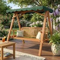 Outsunny Balancelle de Jardin 3 Places Toit imperméabilisé 2 tablettes Support 1,95L x 1,33l x 1,86H m Charge Max. 360 Kg Bois de pin Vert(m-8)