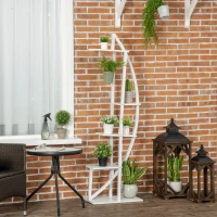 Outsunny Portafiori a 5 Livelli a Mezzaluna per Interni ed Esterni in MDF e Acciaio, 50x30x160 cm, Bianco(m-10)