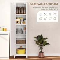 HOMCOM Credenza Cucina Alta Rustica con Anta, Ripiani Regolabili per Sala da Pranzo Soggiorno, 43.5x40x170 cm, Bianco(m-4)