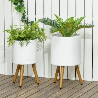 Outsunny Conjunto de 2 Macetas para Plantas de Magnesia con Patas Extraíbles para Interior y Exterior Ø31x55 cm Ø26x47 cm Blanco(m-10)