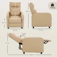 HOMCOM Kippbarer Relaxsessel, PU-Relaxsessel mit Fußstütze, Push-Back Rückenlehne, Beige(m-3)