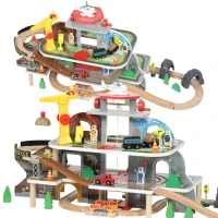 AIYAPLAY Conjunto de Ferrovia em Madeira, 79 Peças, 4 Níveis, Elevador, Guindaste, Expansível, Colorido(m-1)