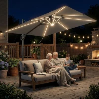 Outsunny 3 x 3 m Garden Cantilever Parasol w/ Light, Cover, UPF50+ Patio Umbrella w/ Wind Protection, 360° Rotation, Dark Grey(m-10)