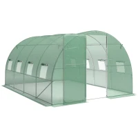 Outsunny Serre tunnel de jardin 12m², serre de jardin tunnel 295x400x200cm porte et 8 fenêtres, bâche PE 140 g/m² vert(m-1)