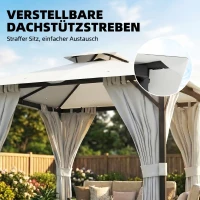 Outsunny Tonnelle de jardin extérieur 3x3m pavillon de jardin, toit double, rideaux, crochets de plafond, cadre en métal, crème(m-9)