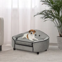 PawHut Dog Sofa for XS and S Size Dogs, Pet Chair Bed with Soft Cushion, Cat Sofa  Couch with Washable Cover, Wooden Frame, 66.5 x 45 x 35.5 cm, Grey(m-10)