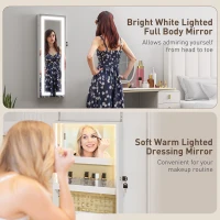 HOMCOM LED Mirror Jewellery Cabinet, Wall Mounted Full Length Mirror with Storage, Lockable Jewellery Organiser, White(m-5)