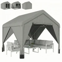 Outsunny Tonnelle de jardin pavillon de jardin hydrofuge structure robuste en acier galvanisé avec toit double pente 3x3m gris(m-11)