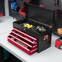 HOMCOM Cassetta per Attrezzi a 6 Cassetti in Acciaio con Serratura, 60x26x34cm, Nero e Rosso(m-10)