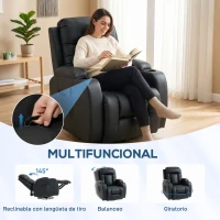 HOMCOM Sillón de Masaje Giratorio Sillón Relax Reclinable con 8 Puntos de Masaje Función de Calefacción 82x99x103 cm Negro(m-5)