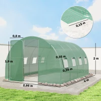 Outsunny Serre tunnel de jardin 12m², serre de jardin tunnel 295x400x200cm porte et 8 fenêtres, bâche PE 140 g/m² vert(m-3)