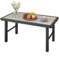 Outsunny Table basse de jardin rectangulaire table de jardin avec plateau SPC à effet bois en métal, 100 x 52 x 46 cm, noir(m-16)