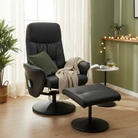 HOMCOM Poltrona relax com puff, poltrona giratória para TV com 10 pontos de massagem, reclinável, poltrona de massagem com controle remoto, bolso lateral, poltrona para TV, couro sintético, Preto(m-6)