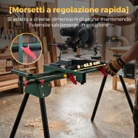 HOMCOM Supporto per Troncatrice con Bracci Regolabili, Gambe Pieghevoli, Altezza Regolabile, Capacità 150 kg, Verde(m-6)
