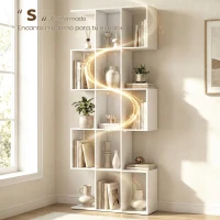 HOMCOM Librería en Forma de S de 5 Niveles para Salón Dormitorio Estudio Oficina 80x24x200 cm Blanco(m-4)