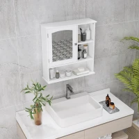 kleankin Bathroom Cabinet, Wall Mount Storage Organizer with Mirror, Adjustable Shelf for Bathroom, Kitchen, Bedroom, White(m-8)