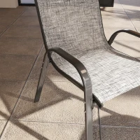 Outsunny Set 4 Sedie da Giardino Impilabili con Braccioli Curvi, in Acciaio e Tessuto Traspirante, 54x71x93 cm, Grigio(m-7)