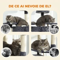 PawHut Copac Stâlp de Zgâriat Per Pisici Înalt 200cm Con Căsuțe E Hamace Gri Închis(m-6)