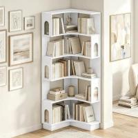 HOMCOM Bibliothèque d'angle, étagère de rangement à 6 niveaux avec panneaux latéraux arqués, 60 x 60 x 165,5 cm, blanc(m-8)