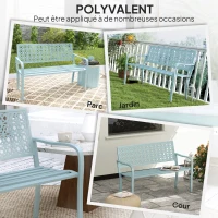 Outsunny Banc de jardin 2 places, banc extérieur jardin en acier avec dossier ajouré, 127 x 63 x 85 cm, bleu(m-6)