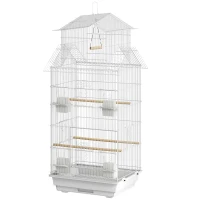 PawHut Jaula para Pájaros de Acero con Comederos Perchas Columpio y Bandeja Extraíble 50,5x41x104 cm Blanco(m-11)