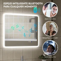 HOMCOM Espejo de Baño con Luz LED 90x70 cm con Bluetooth 3 Colores de Luz Función Antivaho Función de Memoria IP44(m-5)