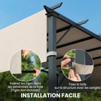 Outsunny Lot de 2 toiles de rechange pergola rétractable 4,9 x 1,2 m pour pergola de 3 x 3 m polyester protection UV kaki clair(m-6)