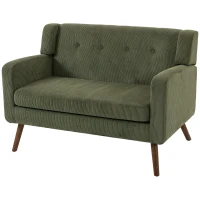 HOMCOM 2 Seater Sofa, 118 cm Corduroy Small Loveseat with Spring Cushion, Wood Legs for Small Space, Living Room, Dark Green(m-15)