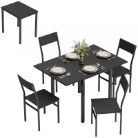 HOMCOM Ensemble Table à Manger avec Table Extensible et Chaises Empilables, Noir(m-7)