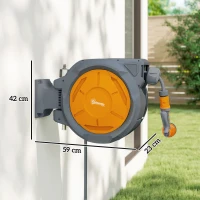 Outsunny Enrouleur Tuyau Arrosage Mural 30 m x Ø 15 mm Dévidoir Automatique de Tuyaux d'Eau Rétractable Automatique orange(m-3)