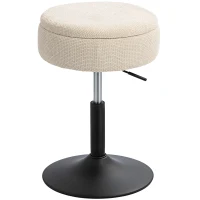 HOMCOM Taburete de Bar con Almacenaje Altura Ajustable Taburete de Cocina Redondo Giratorio Tapizado en Chenilla Beige(m-11)