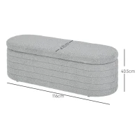 HOMCOM Bancă pentru Capătul Patului, din Material Teddy, cu Spațiu de Depozitare, 116x41x40,5cm, Gri Deschis(m-3)