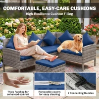 Outsunny 5 Pieces Rattan Garden Furniture Set with Dining Table, Cushions - Dark Blue(m-5)