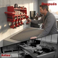 Outsunny Organizador de Herramientas de Jardín Estante de Almacenamiento de Pared de 2 Niveles para Garaje con Bandeja y Ganchos(m-6)