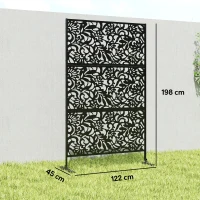 Outsunny Panneau Brise Vue décoratif Extérieur Claustra Décoratif Jardin 3 Panneaux à motif floral Acier 122 x 45 x 198 cm Noir(m-3)