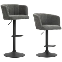 HOMCOM Barhocker 2er-Set, Schalenrücken, höhenverstellbar, Fußstütze, für Küche oder Esszimmer, Metallbasis, Dunkelgrau(m-12)