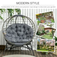 Outsunny Folding Rattan Egg Chair, Freestanding Basket Chair with Cushion, Bottle Holder Bag for Outdoor or Indoor, Grey(m-14)